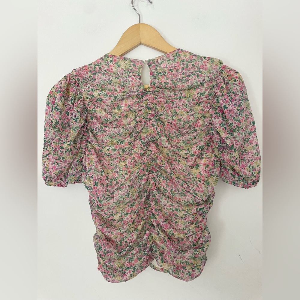 mango ruched medium Floral Pink Women's Top - Picture 2 of 7